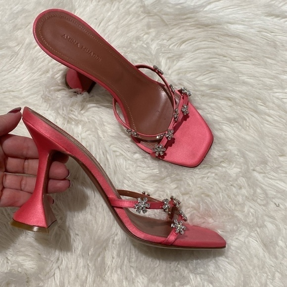 Amina Muaddi Lily‎ slipper 95 Crystal embellished satin heels size 37.5EU - Picture 11 of 14